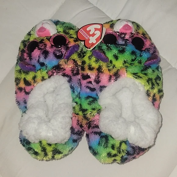 Brand New TY beanie baby rainbow leopard slippers - Picture 4 of 4